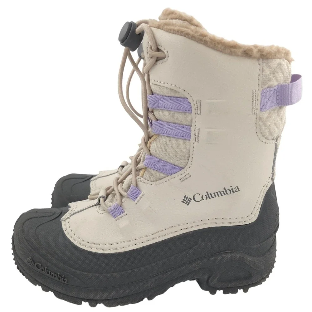 Columbia Bugaboot Celsius Boots YOUTH Girls 3 Beige Purple Snow Insulated Warm